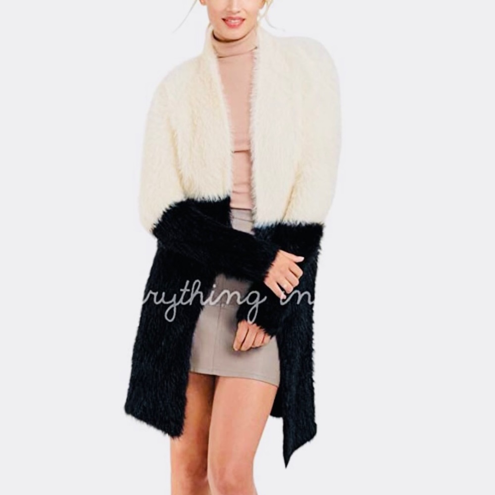 NWT Do Everything In Love Black and White Angora Look Cardigan Coat Sweater